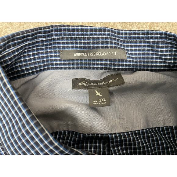 Eddie Bauer Wrinkle Free Shirt Mens 3XL Relaxed Fit Blue Check Travel Office - Picture 4 of 11